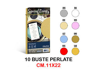 Buste Perlate Favini Special Events Cm. 11x22 Conf.10 Vari Colori