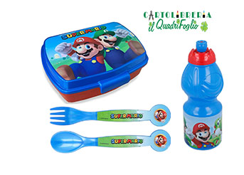 Set Portamerenda Borraccia Posate Super Mario