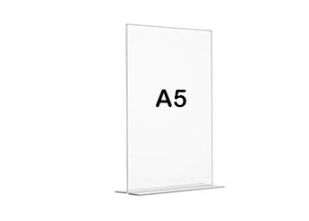 Porta Depliant 15x21 verticale A5 da tavolo con base a T trasparente