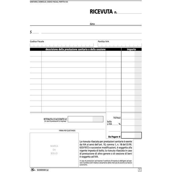 Ricevute Sanitarie duplice copia 15x21 autoricalcanti Edi Pro Conf.10 interno Ricevute Sanitarie duplice copia 15x21 autoricalcanti Edi Pro Conf.10 interno