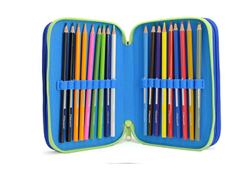 Astuccio portacolori Sonic 3 cerniere Scuola Interno completo di materiale di cancelleria 18 matite pastelli colorati