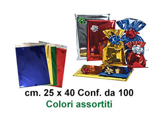 Buste regalo metallizzate Colori Assortiti cm.25x40 Conf.100