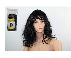 Parrucca ondulata di capelli sintetici nera per travestimento