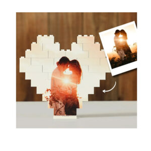 Puzzle mattoncini lego personalizzati a forma di cuore e scatola abbinata