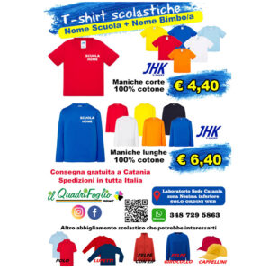 Magliette T-Shirt personalizzate con logo scuola e nome bambino