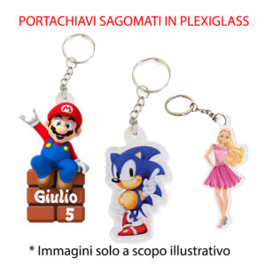 Portachiavi sagomati in plexiglass personalizzati dopo festa compleanno 44 gatti