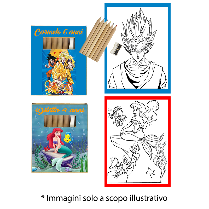Set 6 matite con temperino e disegno da colorare personalizzate dopo festa compleanno 44 gatti Set 6 matite con temperino e disegno da colorare personalizzate dopo festa compleanno 44 gatti