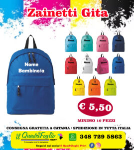 Zainetti bambini personalizzati con nome per gite scolastiche