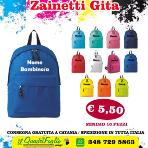 Zainetti bambini personalizzati con nome per gite scolastiche